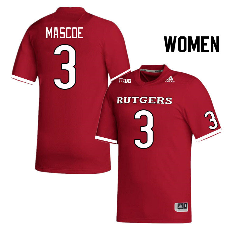 Women #3 Bo Mascoe Rutgers Scarlet Knights College Football Jerseys Stitched Sale-Scarlet